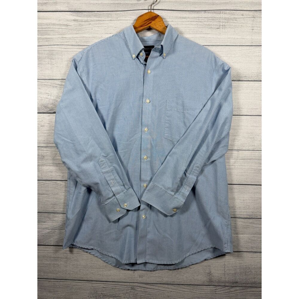 Covington Men's Large 16.5 32/33 Blue White Stripe Classic Fit Shirt 4461